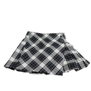 Zara Kids Plaid Wrap Skort Black Tan Cream Pleated Size 7
